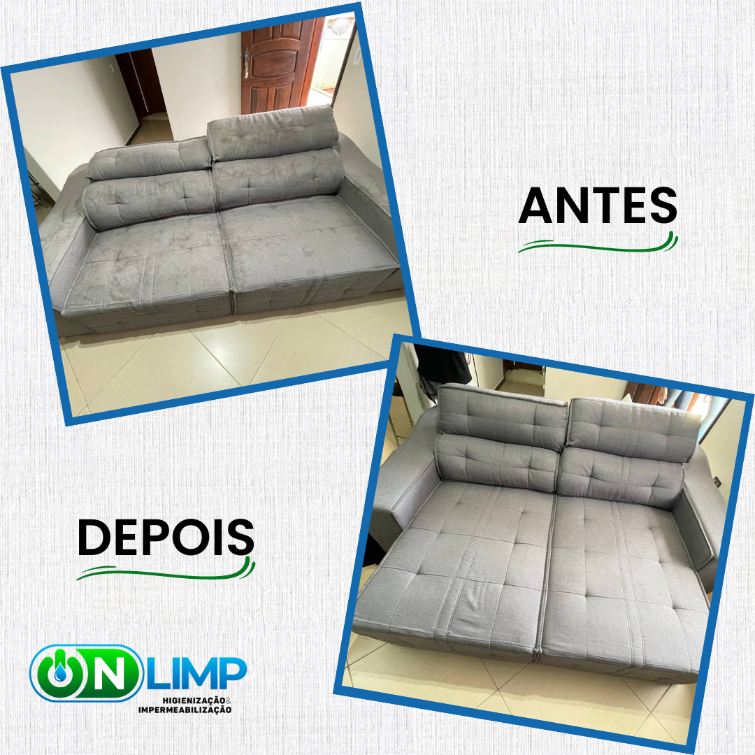Antes e depois — Sofá Cinza Escuro higienizado